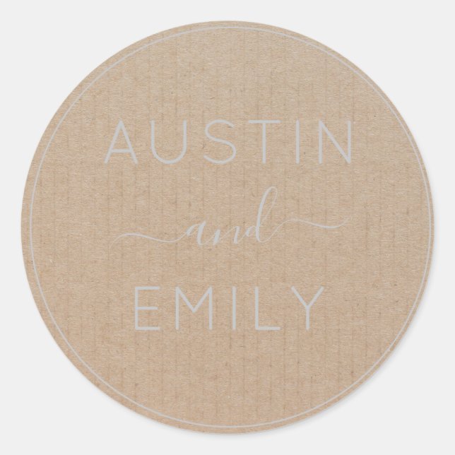 Personalized Rustic Modern Boho Wedding Kraft Classic Round Sticker (Front)