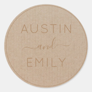 Personalized Rustic Modern Boho Wedding Kraft Classic Round Sticker