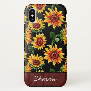 Personalized Rustic Sunflower Wood Name Case-Mate iPhone Case
