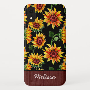 Personalized Rustic Sunflower Wood Name Case-Mate iPhone Case