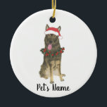 Personalized Sable German Shepherd Christmas Ceramic Tree Decoration<br><div class="desc">Make the nice list this year with a personalized Christmas ornament of your favorite little sable german shepherd elf in a santa hat and red and green holly wreath! For the sweetest gifts,  pair it with a matching art print or another item from my sable german shepherd collection!</div>