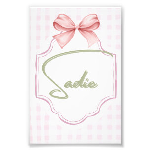 Personalized Sadie Baby Girl Nursery Bow&Gingham Photo Print