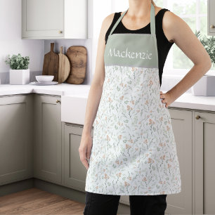 Personalized Sage and Apricot Floral Apron