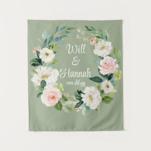 Personalized Sage Green Custom Wedding Reception Tapestry