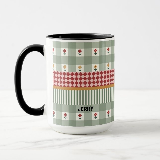 Personalized Sage Green Floral Name Mug (Left)