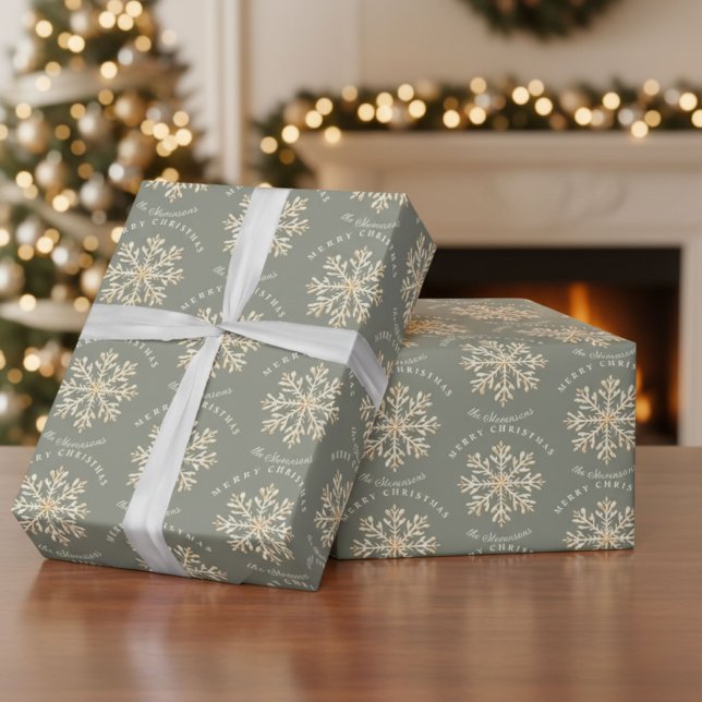 Personalized Sage Green Merry Christmas  Wrapping Paper (Creator Uploaded)