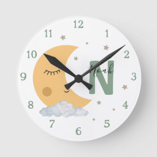 Personalized Sage Green Moon Nursery Clock Custom