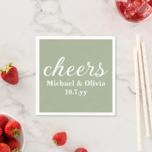 Personalized Sage Green Name Wedding Bar Reception Napkin