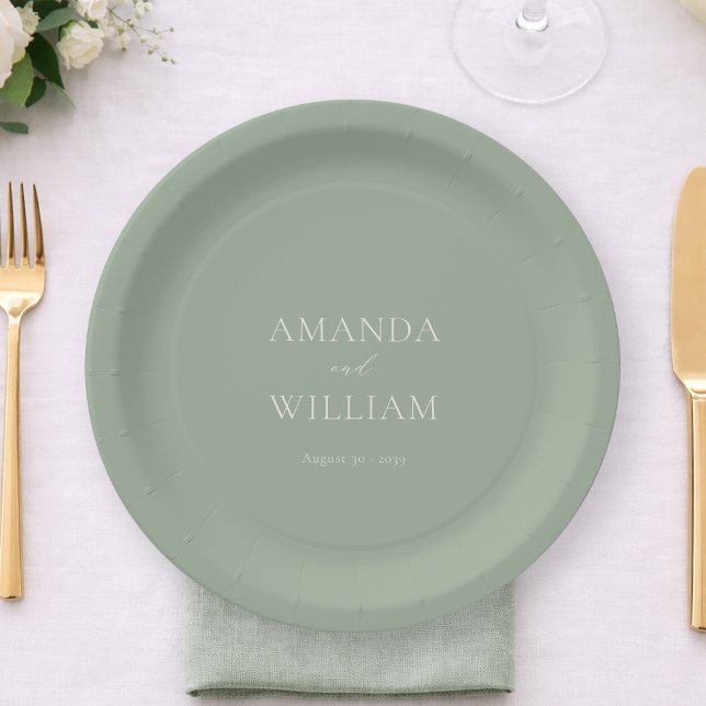 Personalized Sage Green Wedding Paper Plates (Creator Uploaded)