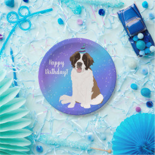Personalized Saint Bernard Birthday  Paper Plate