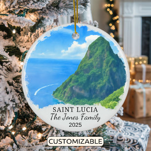Personalized Saint Lucia Ornament, Caribbean Ceramic Tree Decoration