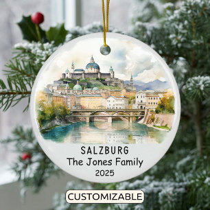 Personalized Salzburg Ornament, Austria Ceramic Tree Decoration