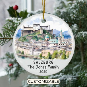 Personalized Salzburg Ornament, Austria Ceramic Tree Decoration