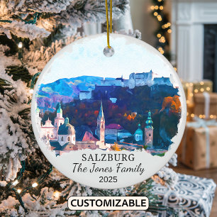 Personalized Salzburg Ornament, Austria Gift Ceramic Tree Decoration