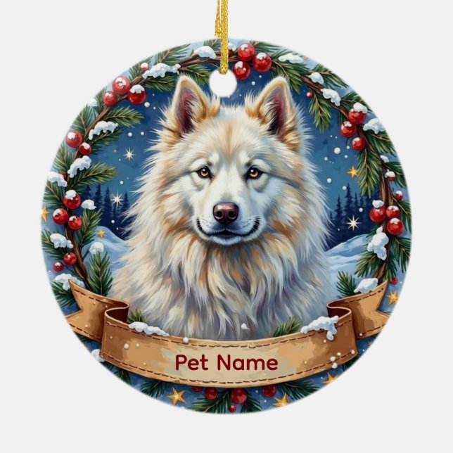 Personalized Samoyed Christmas Ceramic Tree Decoration (Back)