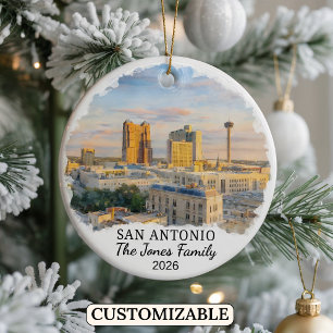 Personalized San Antonio Ornament, Custom Texas Ceramic Tree Decoration