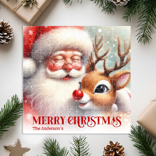 Personalized Santa and Rudolph Christmas Kids   Jigsaw Puzzle