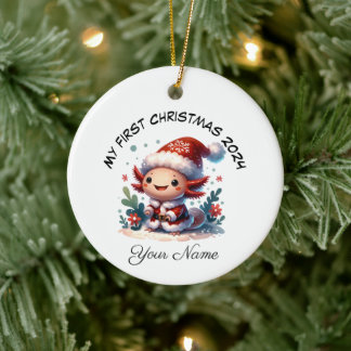 Personalized Santa Axolotl First Christmas Ceramic Tree Decoration