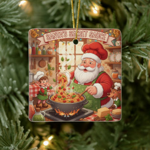 Personalized Santa Chef Pasta Night Ceramic Ornament