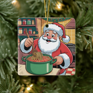Personalized Santa Chef Pasta Night Ceramic Ornament