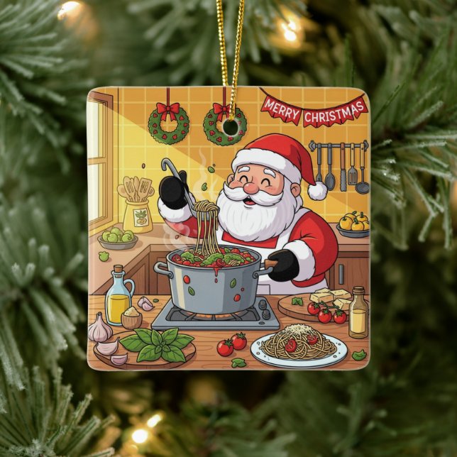Personalized Santa Chef Pasta Night Ceramic Ornament (Tree)