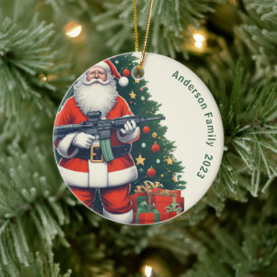 Personalized Santa Claus and AR-15 Christmas Ceramic Tree Decoration