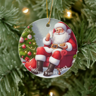 Personalized Santa Claus eating cookies Christmas Ceramic Tree Decoration