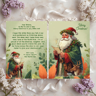Personalized Santa Claus North Pole Reindeer Green Holiday Card