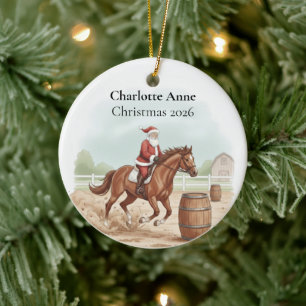Personalized  Santa Doing Barrel Jumping Ceramic Tree Decoration