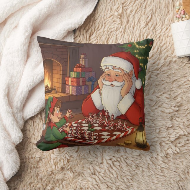 Personalized Santa & Elf Chess Game Christmas Cushion (Blanket)