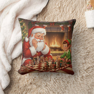 Personalized Santa & Elf Chess Game Christmas Cushion