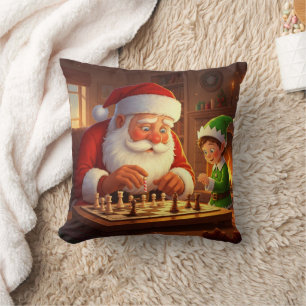 Personalized Santa & Elf Chess Game Christmas Cushion