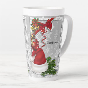 Personalized Santa Hat White Frame Latte Mug