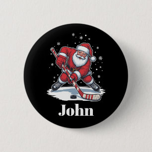 Personalized Santa Ice Hockey Christmas Sport 6 Cm Round Badge