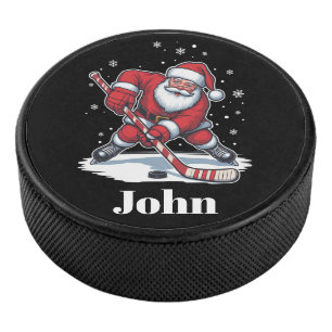 Personalized Santa Ice Hockey Christmas Sport Hockey Puck
