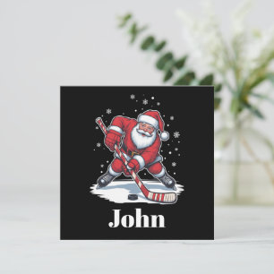 Personalized Santa Ice Hockey Christmas Sport Holiday Card