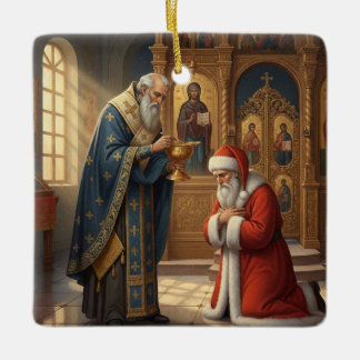 Personalized Santa in an Eastern Orthodox Church Ceramic Ornament