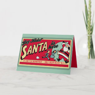 Personalized Santa is Here Retro Christmas Cards
