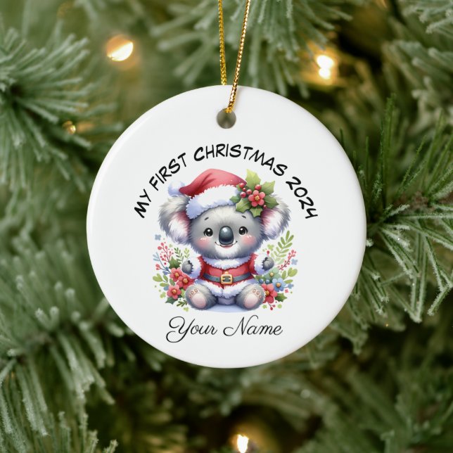 Personalized Santa Koala Bear First Christmas Ceramic Tree Decoration (Tree)