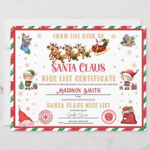 Personalized Santa Official Nice List Certificate
