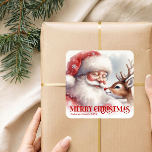 Personalized Santa Rudolph Christmas Kids Gift  Square Sticker