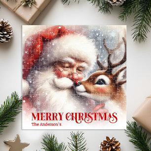 Personalized Santa Rudolph Christmas Kids Holiday Jigsaw Puzzle