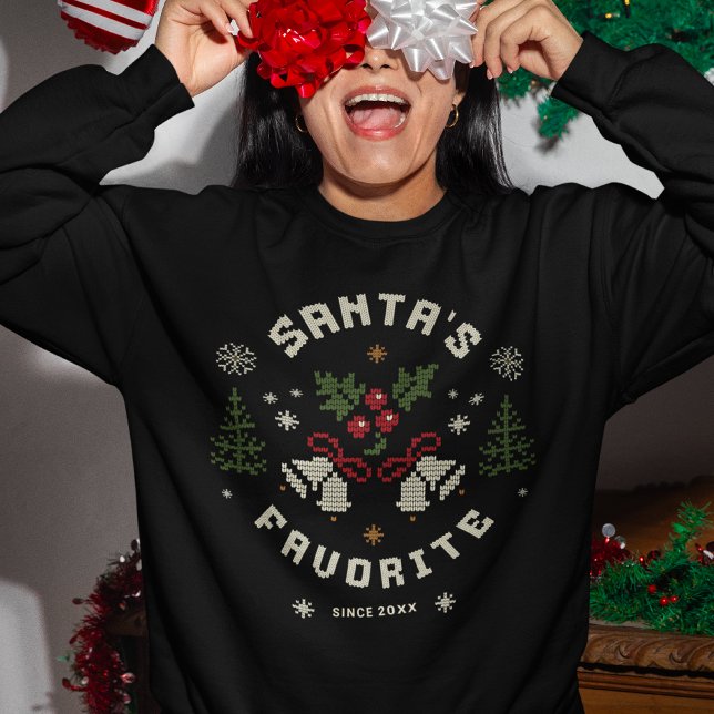 Personalized “Santa’s Favorite” Faux Knit Sweatshirt (Creator Uploaded)