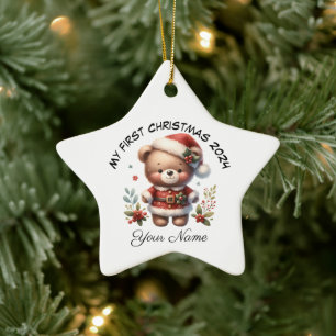 Personalized Santa Teddy Bear First Christmas Ceramic Tree Decoration