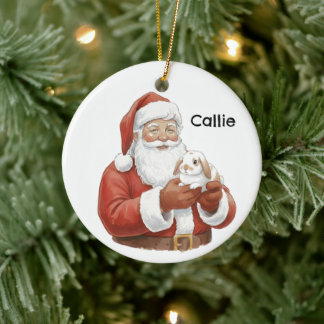 Personalized Santa with a Holland Lop Bunny Rabbit Ceramic Tree Decoration