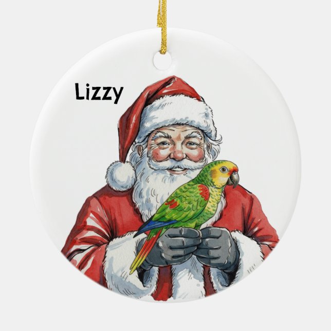 Personalized Santa with Amazon Parrot Ceramic Tree Decoration (Back)