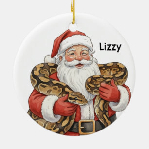 Personalized Santa with ball python snake Ceramic Tree Decoration