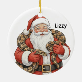 Personalized Santa with Burmese python snake Ceramic Tree Decoration