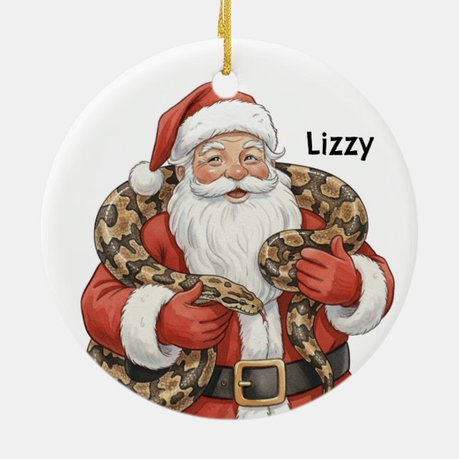 Personalized Santa with Burmese python snake Ceramic Tree Decoration (Back)