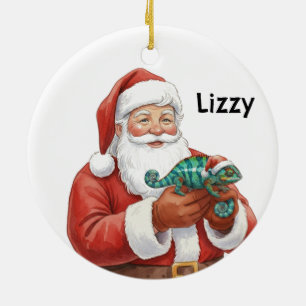 Personalized Santa with Panther Chameleon Ceramic Tree Decoration
